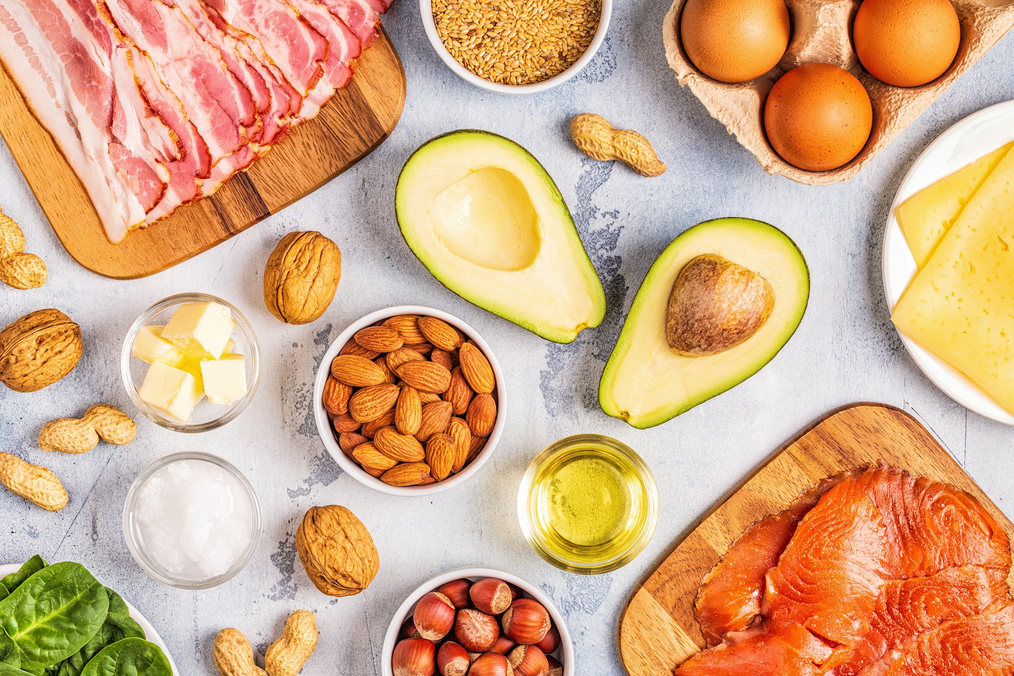 Keto, ketogenic diet, low carb, healthy food background.